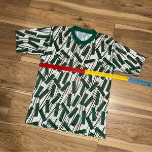 Vintage Green Geo Shirt Mens M/L Geometric Logo Soccer Jersey Slim Fit Hi-Fi 90s